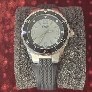 INVICTA Watch Black Rubberized Band Silver Bezel